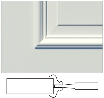 Profile view of square sticking with applied bolection moulding (F-R-AM) shown with a raised panel