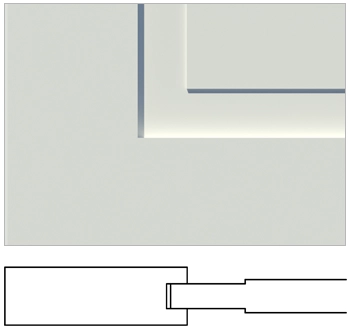 Profile view of A1 (square sticking) with a unique panel design with a square 1" groove around the perimeter (the panel product number is called 90R)