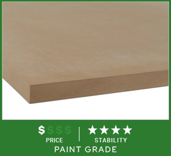 Treely panel material options, MDF paint grade only