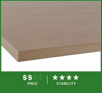 Treely panel material options, wood veneer surface with a MDF core